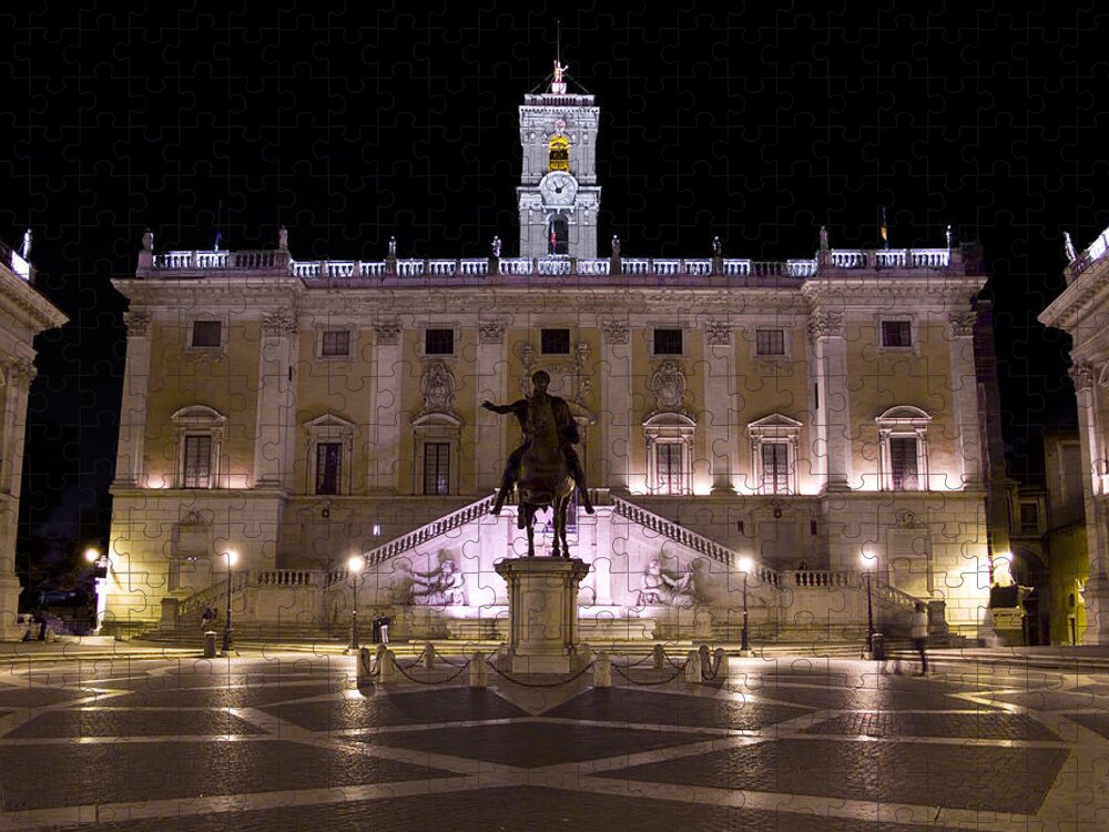 Rome Jigsaw Puzzle featuring the photograph The Piazza del Campidoglio at night by Weston Westmoreland