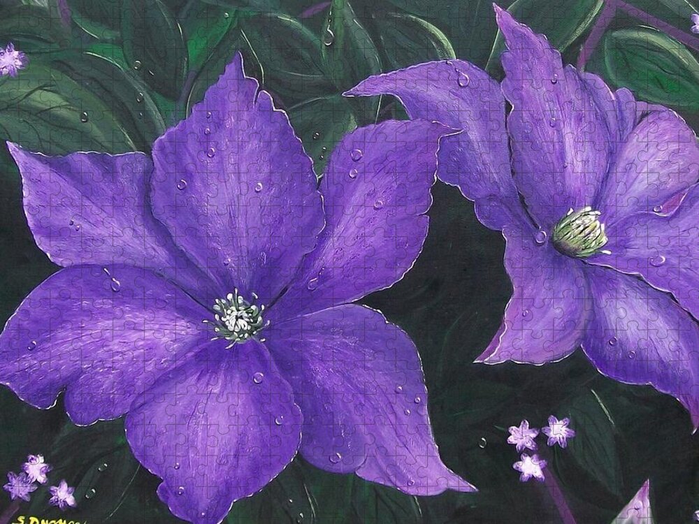 Purple Flower Jigsaw Puzzle featuring the painting The President Clematis by Sharon Duguay
