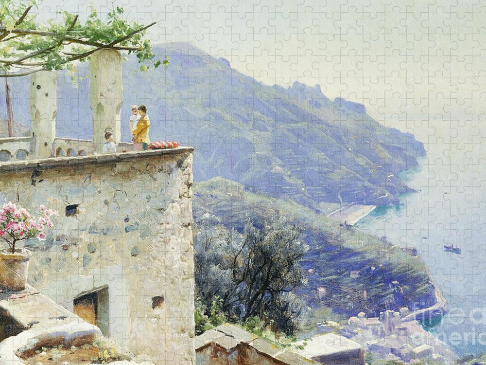 Ravello Jigsaw Puzzle featuring the painting The Ravello Coastline by Peder Monsted