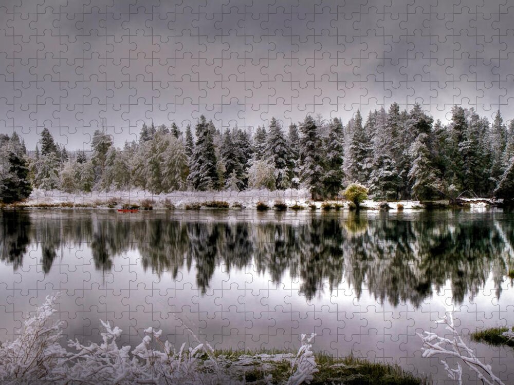 Oxbow Bend Jigsaw Puzzle featuring the photograph The Red Canoe by Donna Kennedy