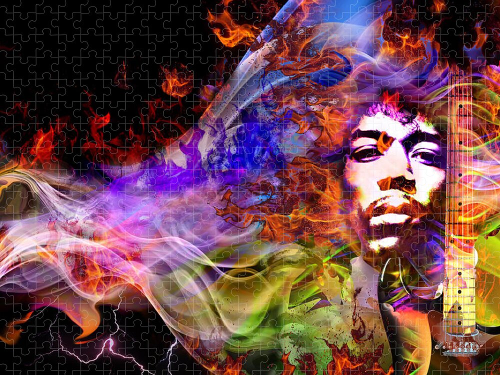 Jimi Hendrix Jigsaw Puzzle featuring the digital art The Return of Jimi Hendrix by Mal Bray