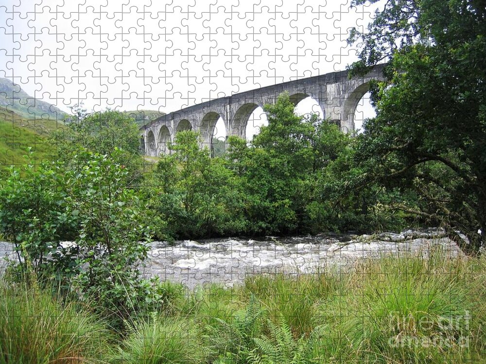 Scottish Highlands Jigsaw Puzzle featuring the photograph The River And The Viaduct by Denise Railey