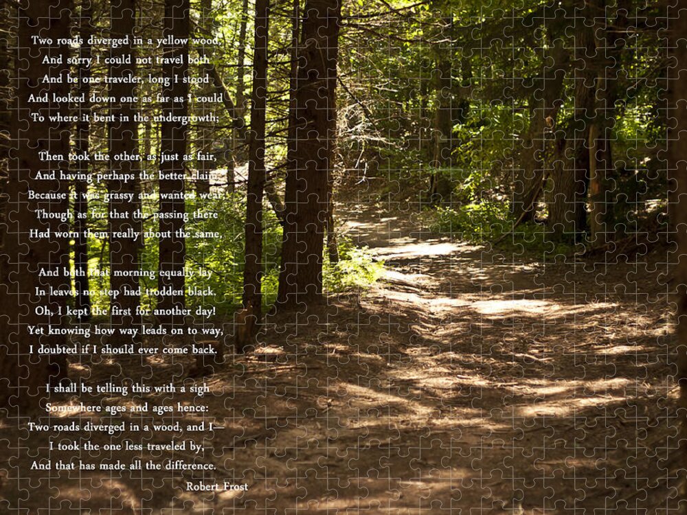 The Road Not Taken Jigsaw Puzzle featuring the photograph The Road Not Taken - Robert Frost Path in the Woods by Georgia Fowler
