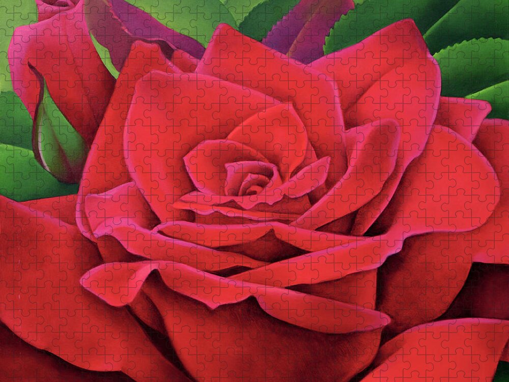 Flower Jigsaw Puzzle featuring the painting The Rose by Myung-Bo Sim