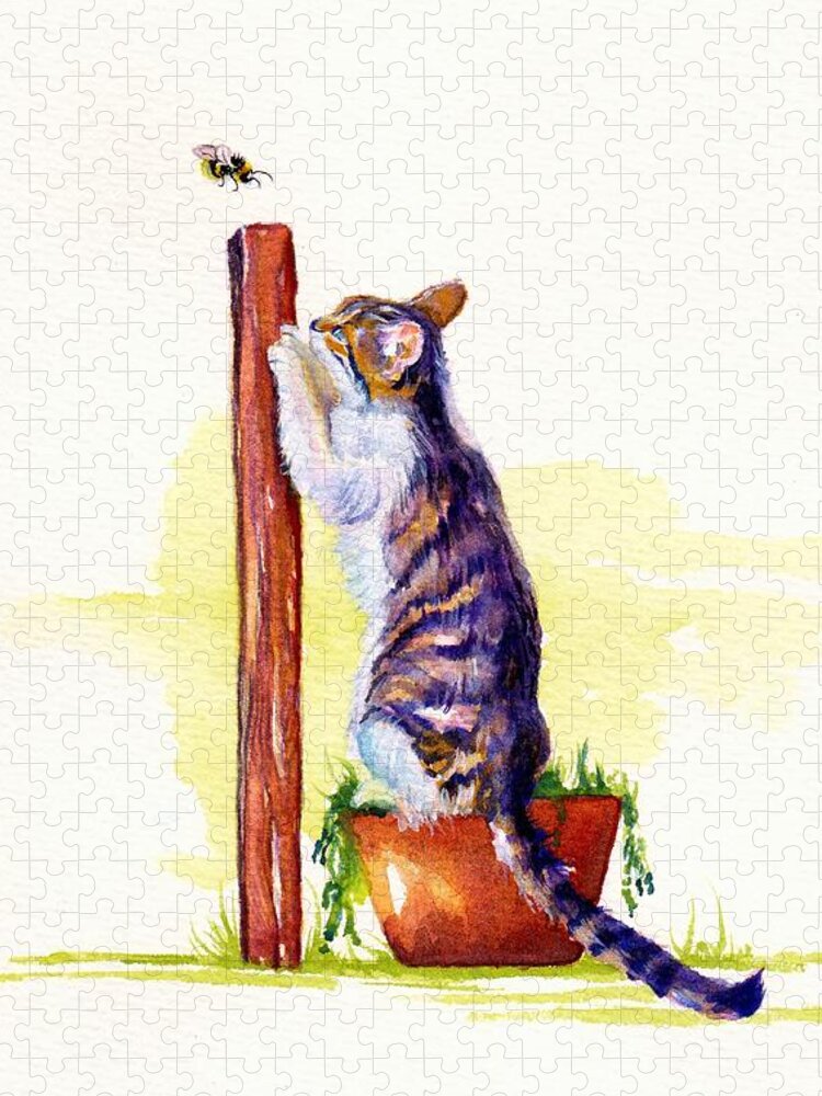 Cat Jigsaw Puzzle featuring the painting The Scratching Post by Debra Hall