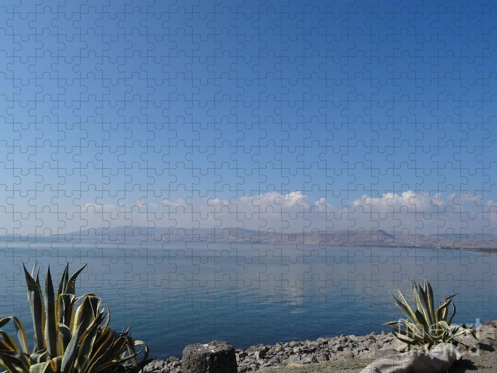 Galilee Painting Jigsaw Puzzle featuring the photograph The Sea of Galilee at Capernaum by Karen Jane Jones