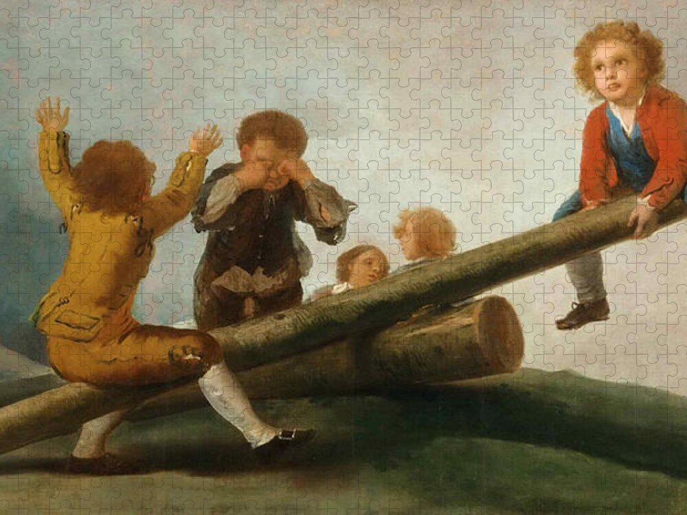 Francisco Jose De Goya Y Lucientes Jigsaw Puzzle featuring the painting The Seesaw by Francisco Jose de Goya y Lucientes