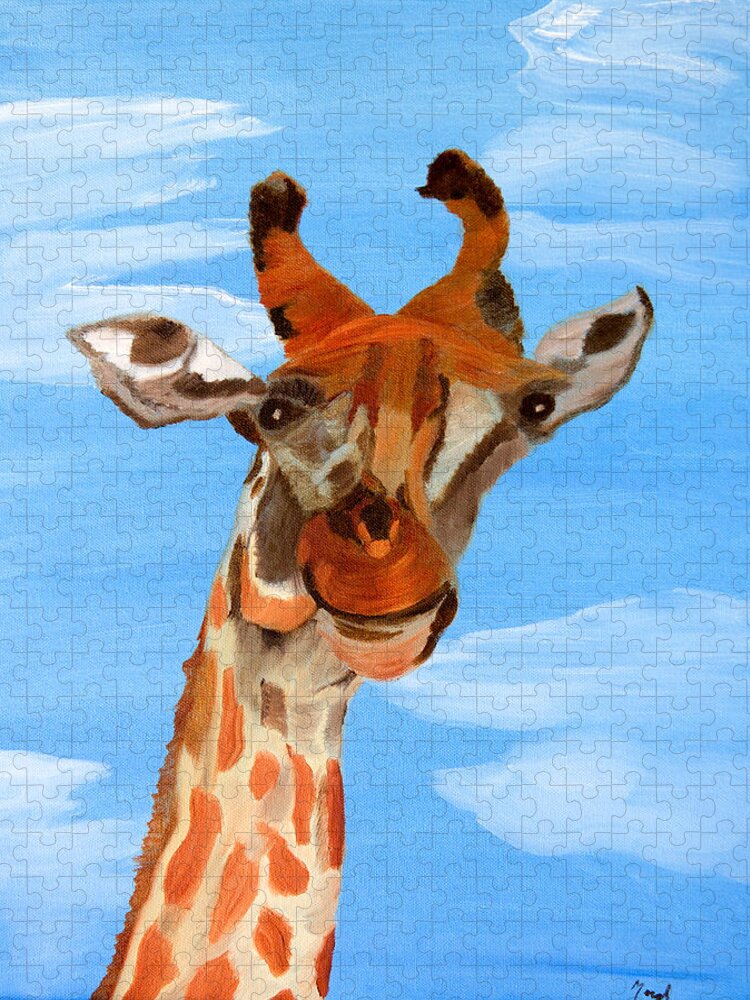 Giraffe Jigsaw Puzzle featuring the painting The Sky's The Limit by Meryl Goudey