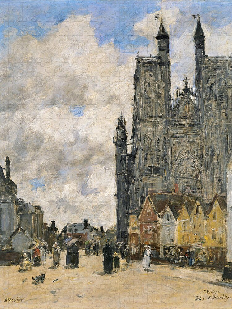 Eugene Boudin Jigsaw Puzzle featuring the painting The Square of the Church of Saint Vulfran in Abbeville by Eugene Boudin