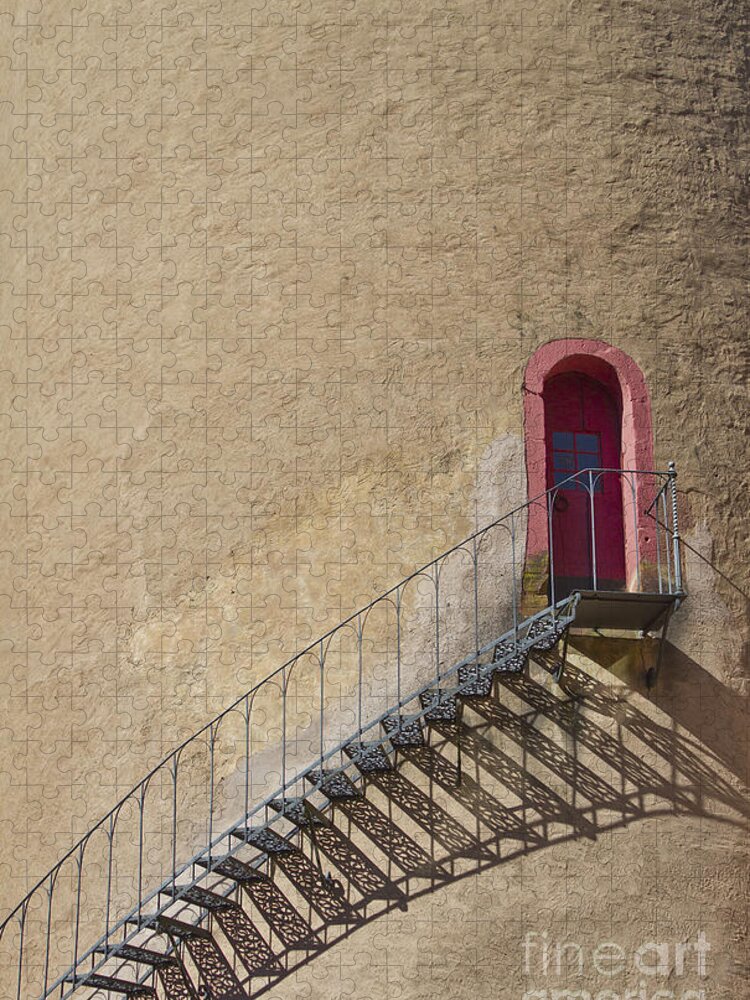 Castle Jigsaw Puzzle featuring the photograph The Staircase to the Red Door by Heiko Koehrer-Wagner