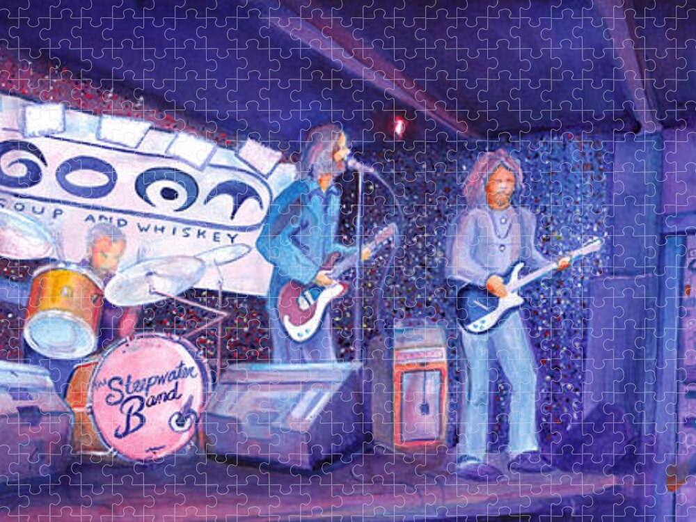 The Steepwater Band At The Goat Jigsaw Puzzle featuring the painting The Steepwater Band by David Sockrider