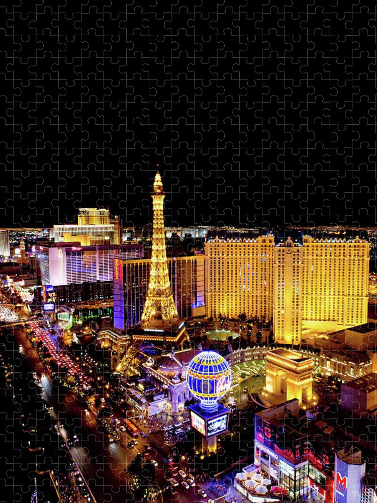 Las Vegas Replica Eiffel Tower Jigsaw Puzzle featuring the photograph The Strip At Night, Las Vegas, Nevada by Cultura Rm Exclusive/photostock-israel