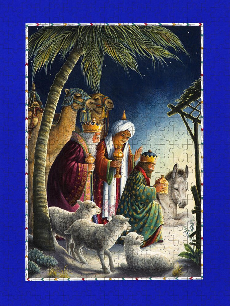 Nativity Jigsaw Puzzle featuring the painting The Three Kings by Lynn Bywaters