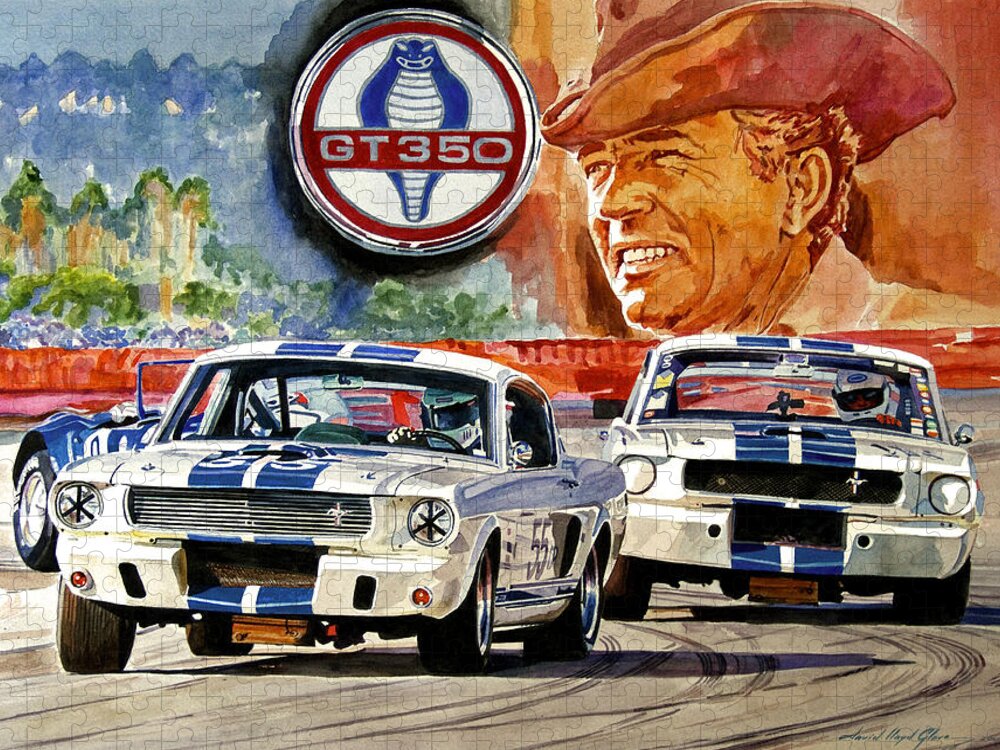 Shelby Artwork Jigsaw Puzzle featuring the painting The Thundering Blue Stripe GT-350 by David Lloyd Glover