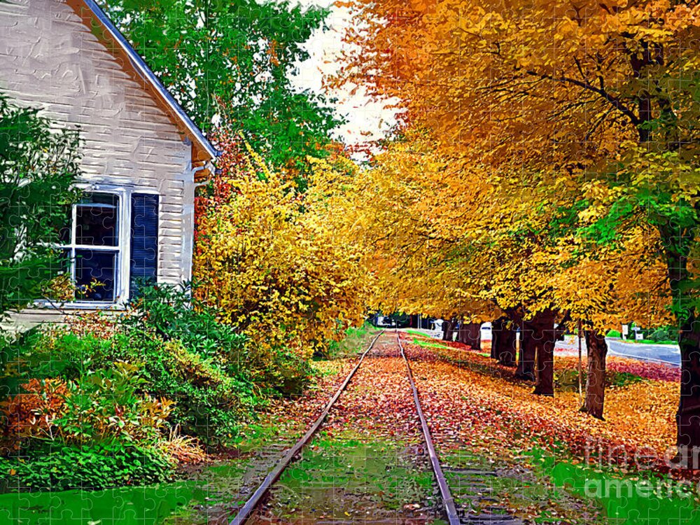 Autumn Foliage Jigsaw Puzzle featuring the painting The Tracks by Kirt Tisdale