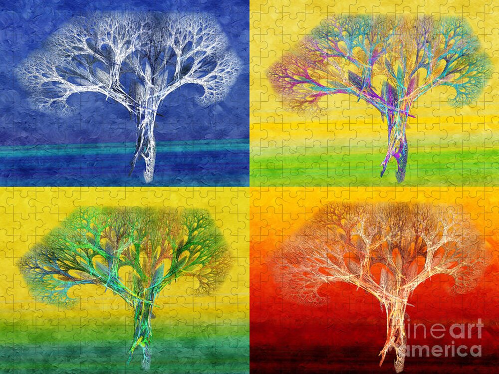 Andee Design Abstract Jigsaw Puzzle featuring the digital art The Tree 4 Seasons - Painterly - Abstract - Fractal Art by Andee Design