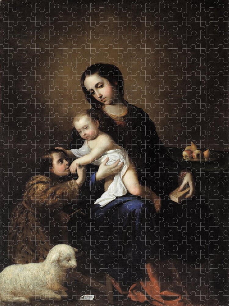 Francisco De Zurbaran Jigsaw Puzzle featuring the painting The Virgin and Child with the Infant St John the Baptist by Francisco de Zurbaran