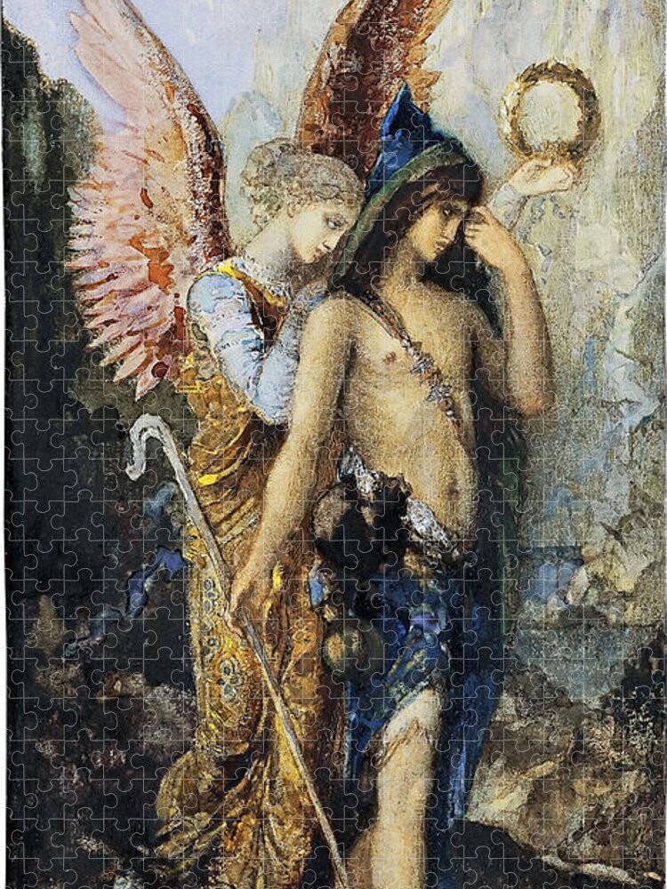 Gustave Moreau Jigsaw Puzzle featuring the painting The Voices. Hesiod and the Muse by Gustave Moreau