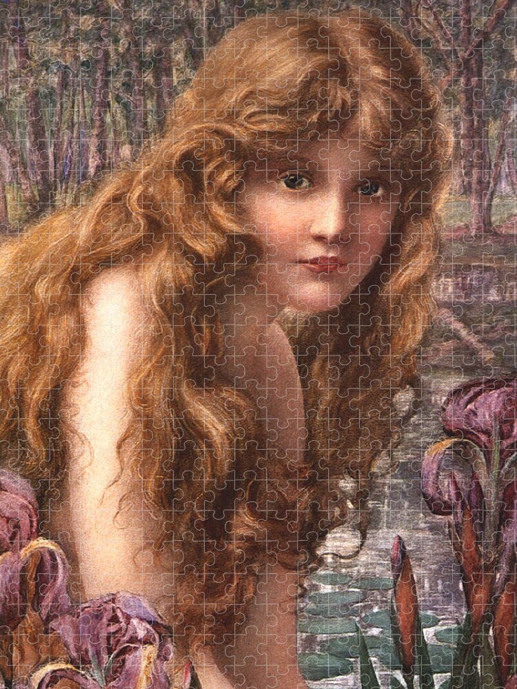 Henry Ryland Jigsaw Puzzle featuring the digital art The Water Nymph by Henry Ryland