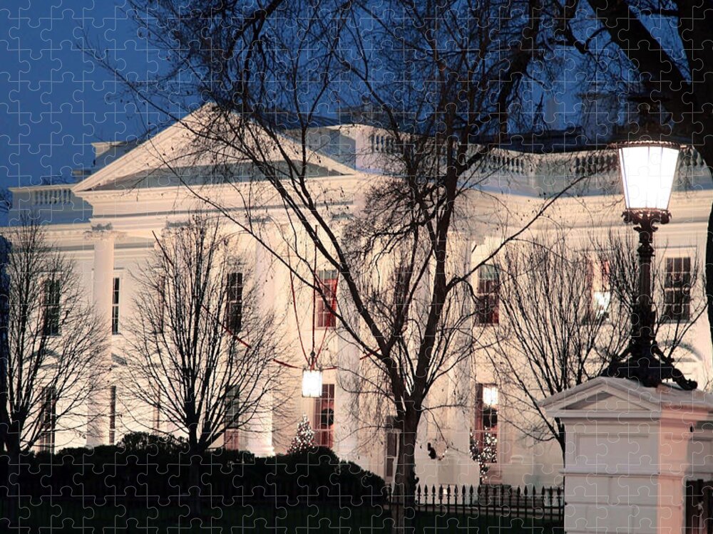 White House Jigsaw Puzzle featuring the photograph The White House At Dusk by Cora Wandel