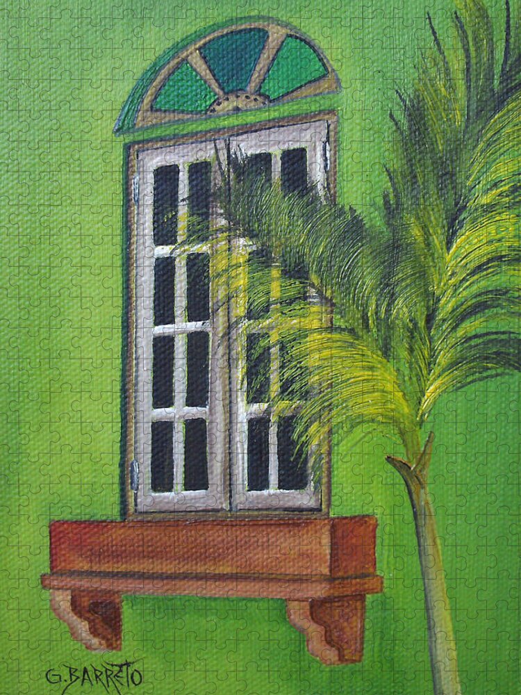 Window Jigsaw Puzzle featuring the painting The Window by Gloria E Barreto-Rodriguez