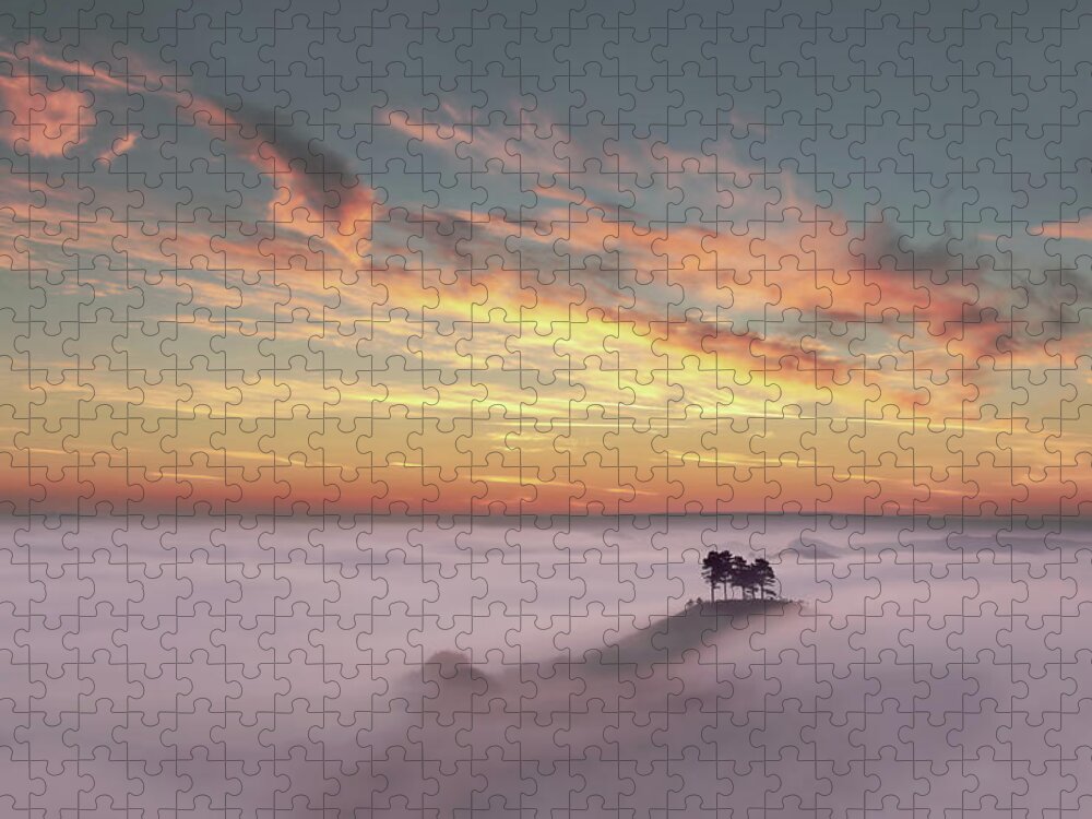 Scenics Jigsaw Puzzle featuring the photograph Thick Fog Over Hill by Colourful Images That Celebrate Dorset And Beyond.