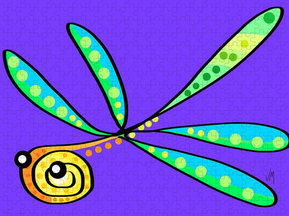 Dragonfly Jigsaw Puzzle featuring the digital art Thoughts and colors series dragonfly by Veronica Minozzi