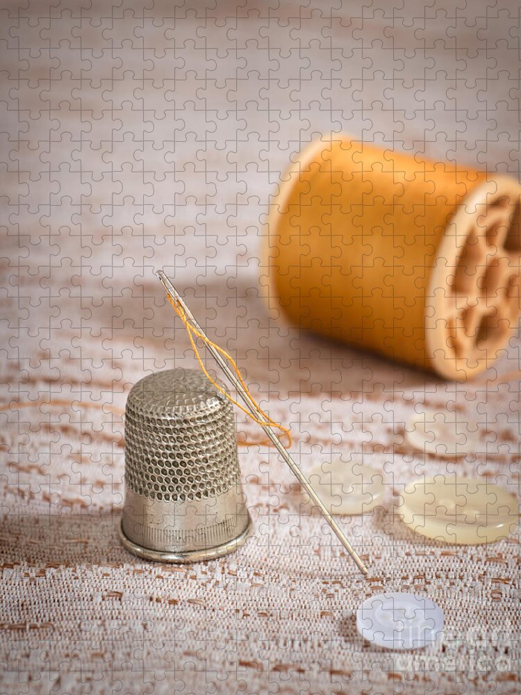 Sewing Jigsaw Puzzle featuring the photograph Threaded Needle by Amanda Elwell