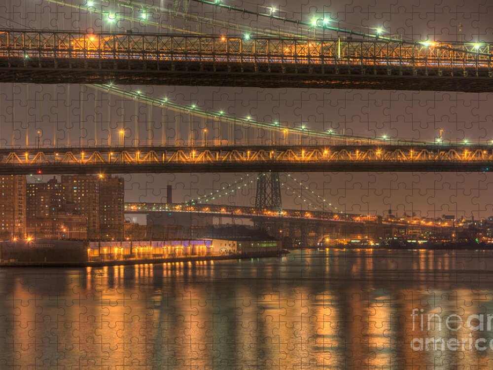 Clarence Holmes Jigsaw Puzzle featuring the photograph Three New York Bridges by Clarence Holmes