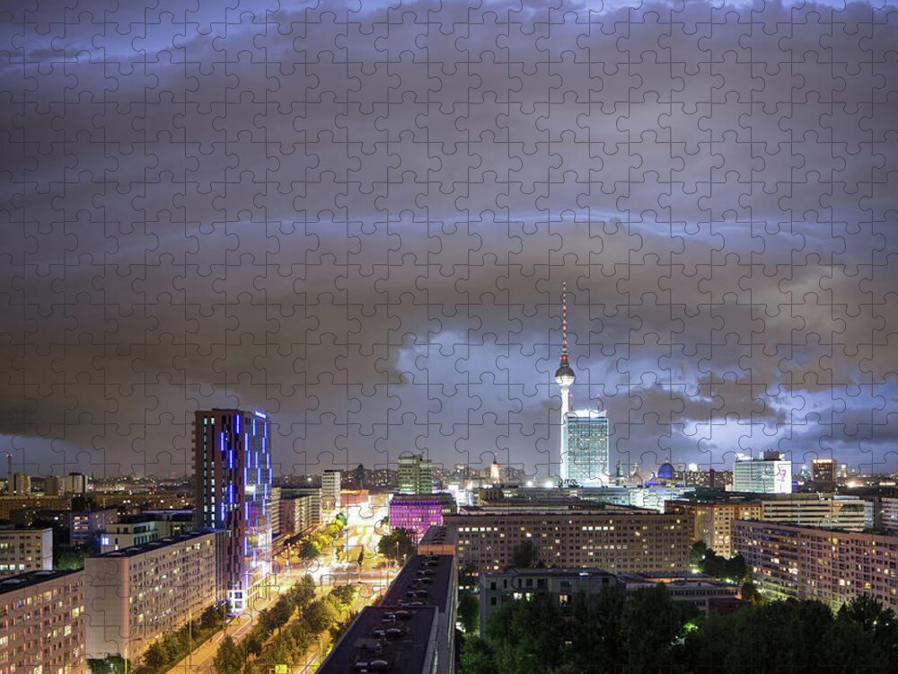 Berlin Jigsaw Puzzle featuring the photograph Thunderstorm With Berlin Skyline by Spreephoto.de