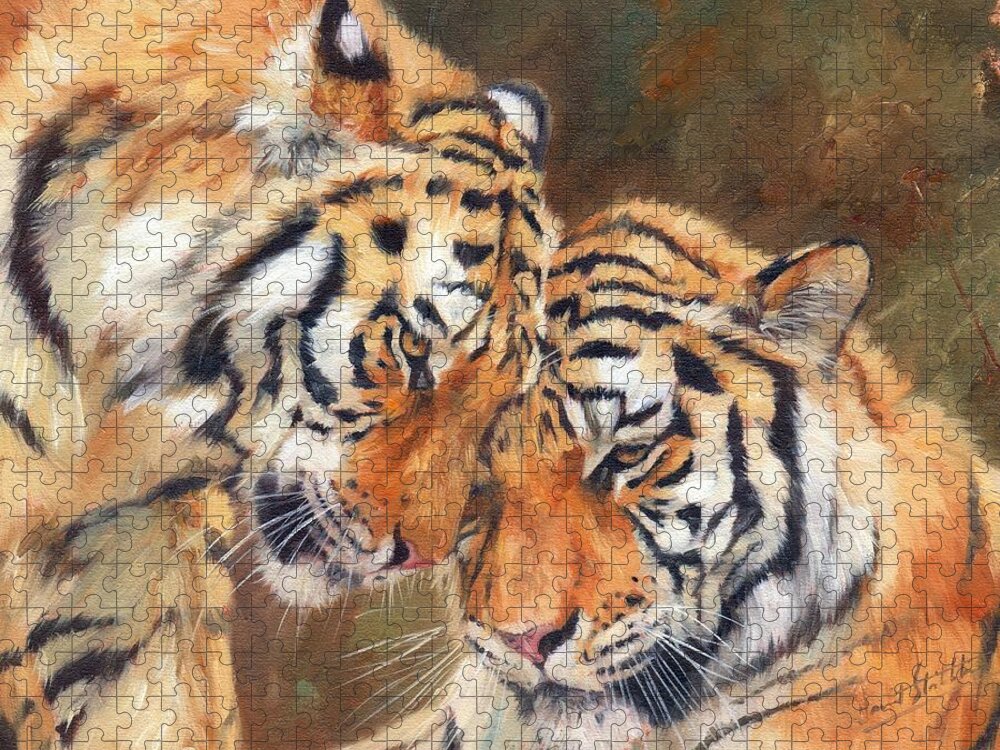 Tiger Jigsaw Puzzle featuring the painting Tiger Love by David Stribbling