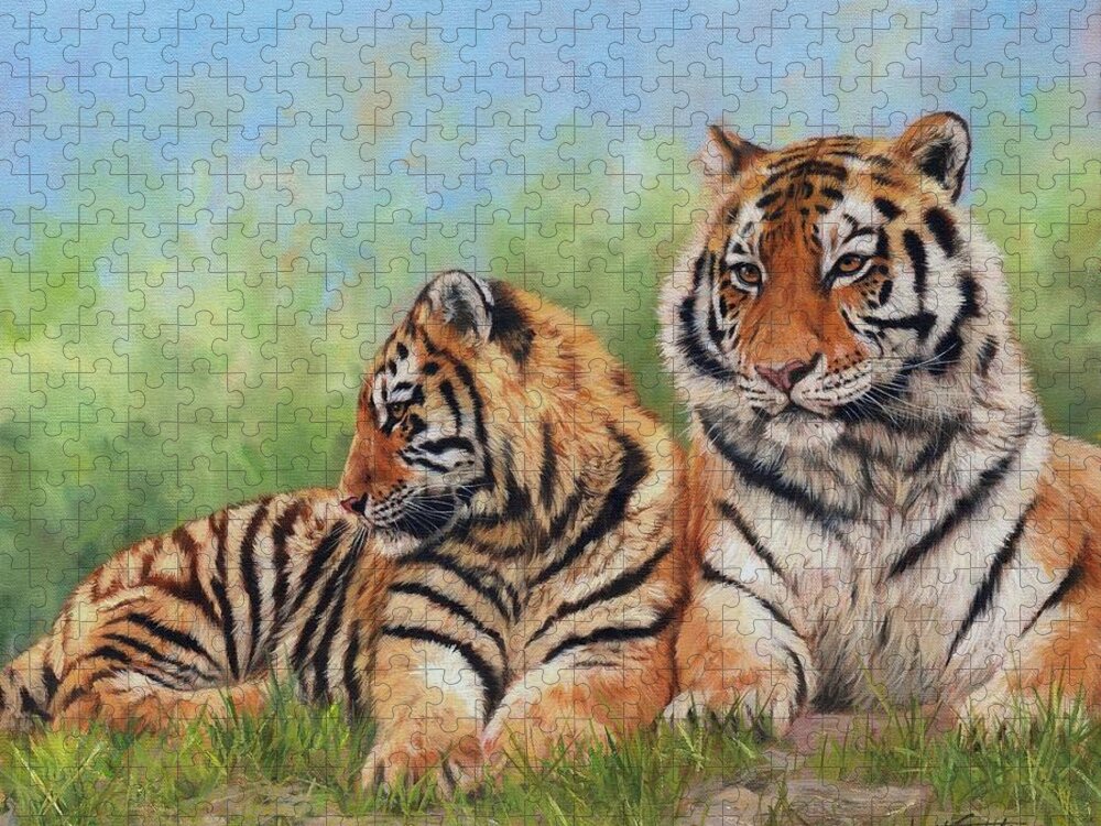 Tiger Jigsaw Puzzle featuring the painting Tigers by David Stribbling