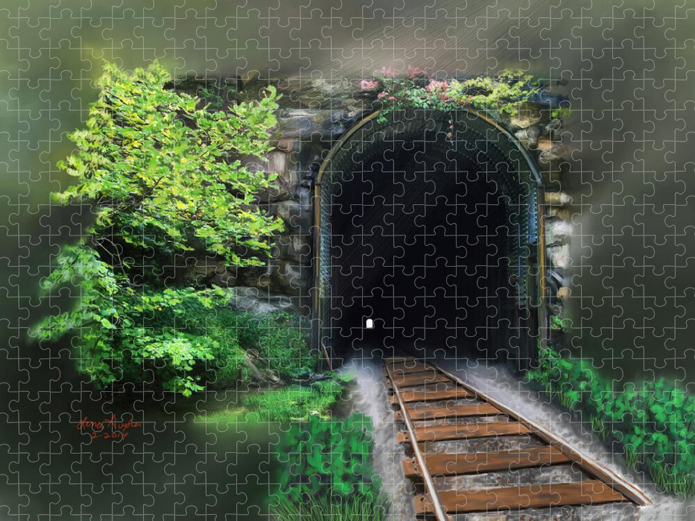 Tiptop Jigsaw Puzzle featuring the digital art Tiptop Train Tunnel by Lena Auxier