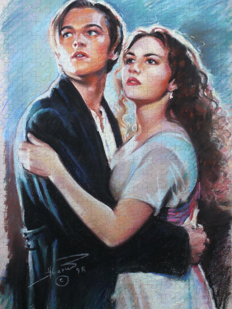 Titanic Jigsaw Puzzle featuring the drawing Titanic Jack and Rose by Viola El