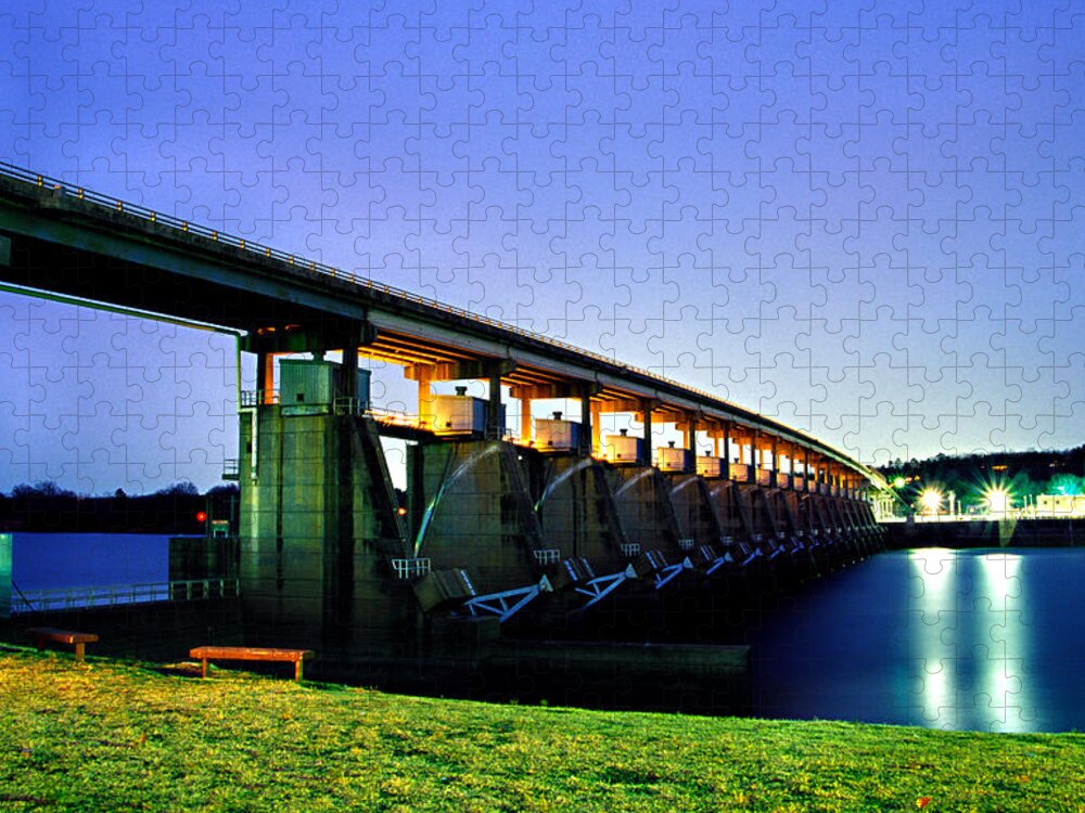 Toad Suck Jigsaw Puzzle featuring the photograph Toad Suck Dam at Night by Jason Politte