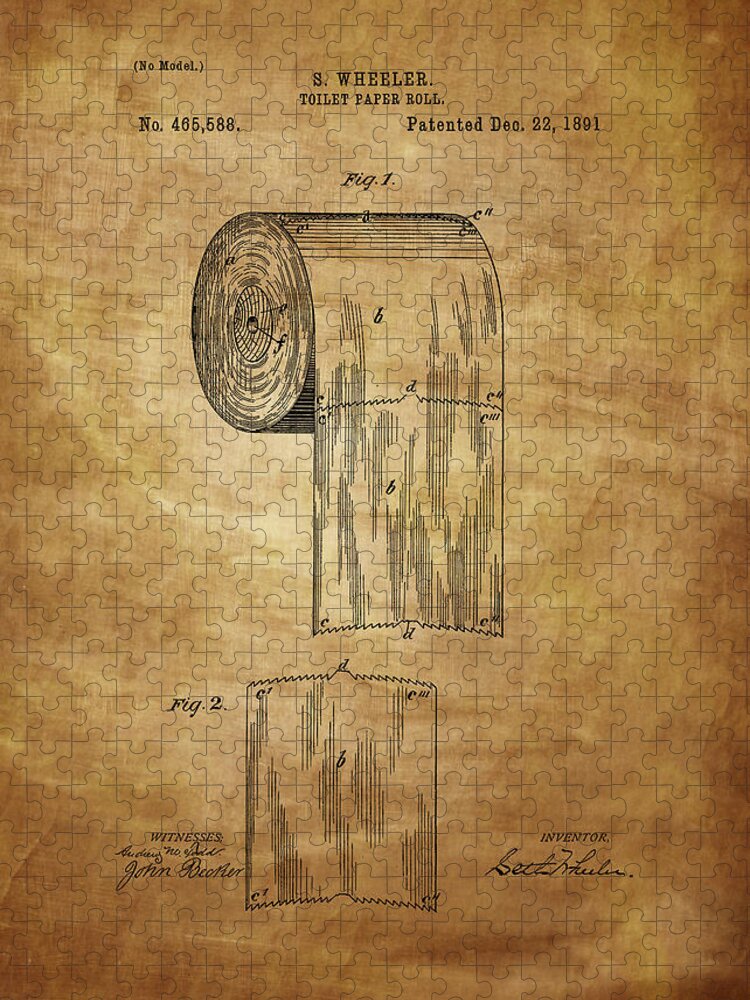 Toilet Paper Jigsaw Puzzle featuring the photograph Toilet Paper Roll Patent 1891 by Chris Smith