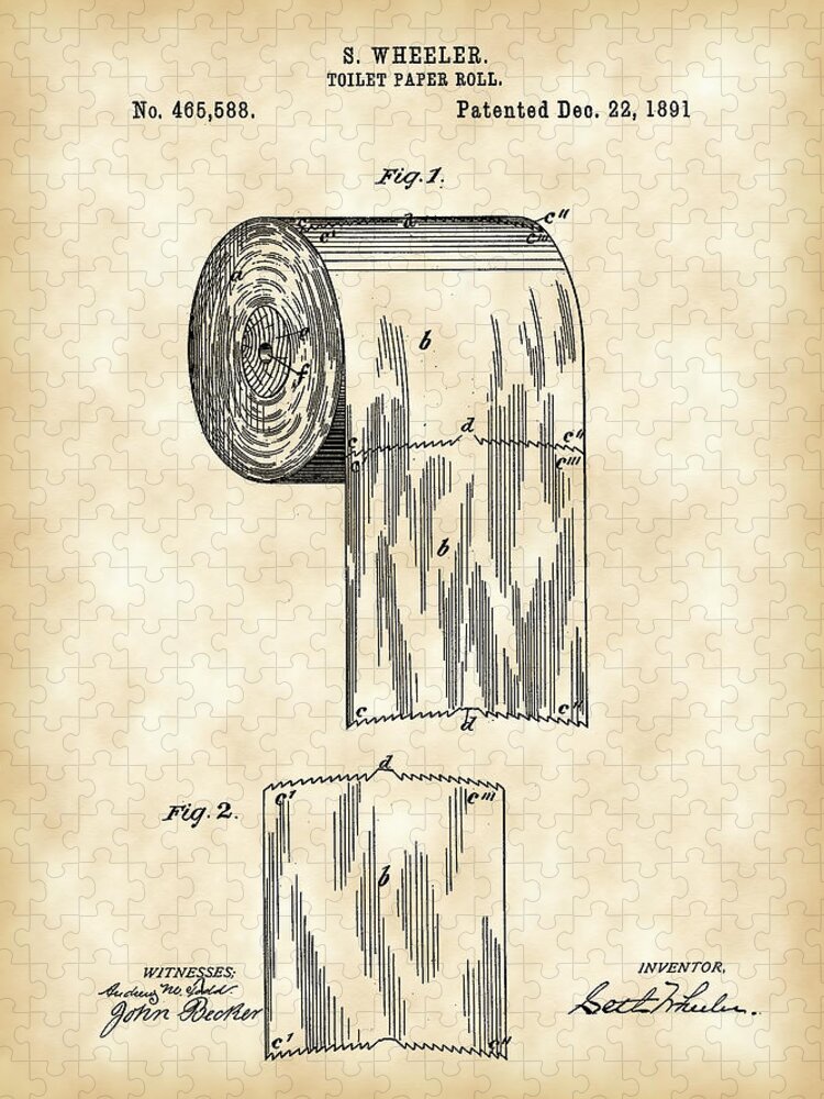Toilet Paper Roll Patent Jigsaw Puzzle featuring the digital art Toilet Paper Roll Patent 1891 - Vintage by Stephen Younts