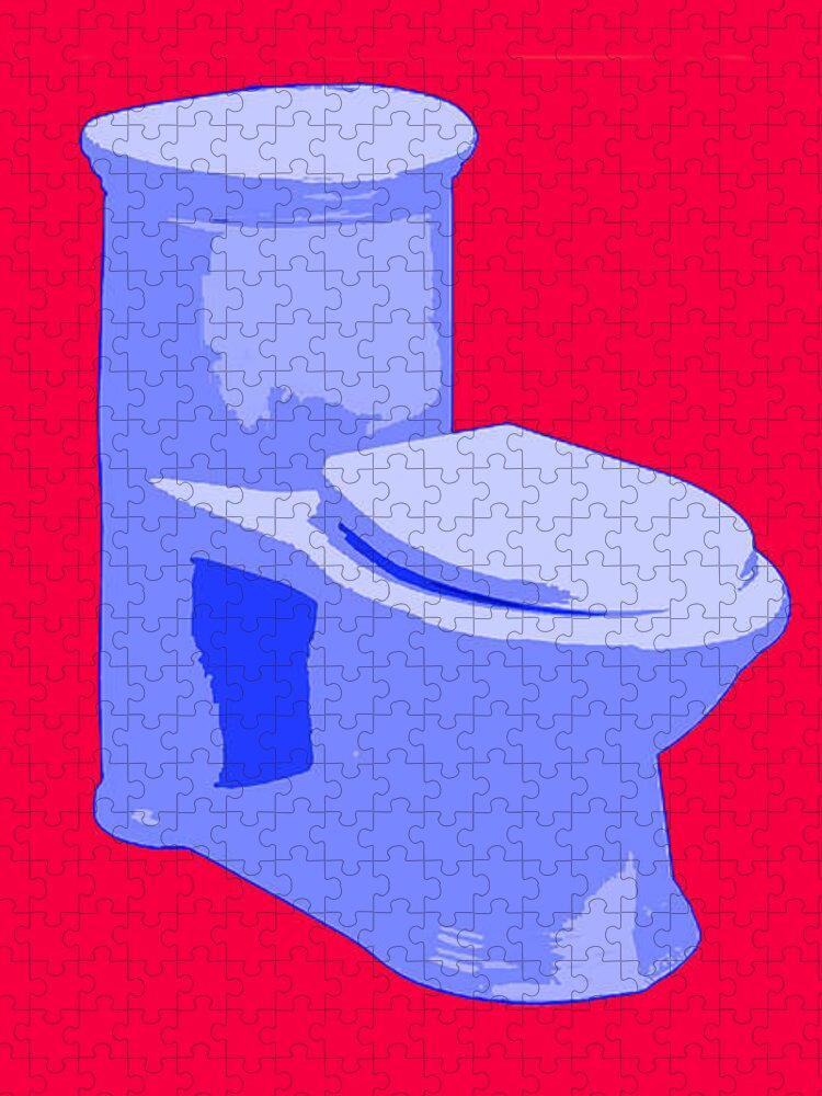 Toilet Jigsaw Puzzle featuring the painting Toilette in Blue by Deborah Boyd