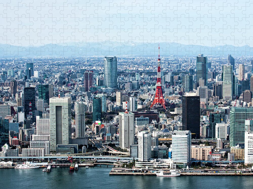 Tokyo Tower Jigsaw Puzzle featuring the photograph Tokyo Bay,skyscrapers And Tokyo Tower by Michael H