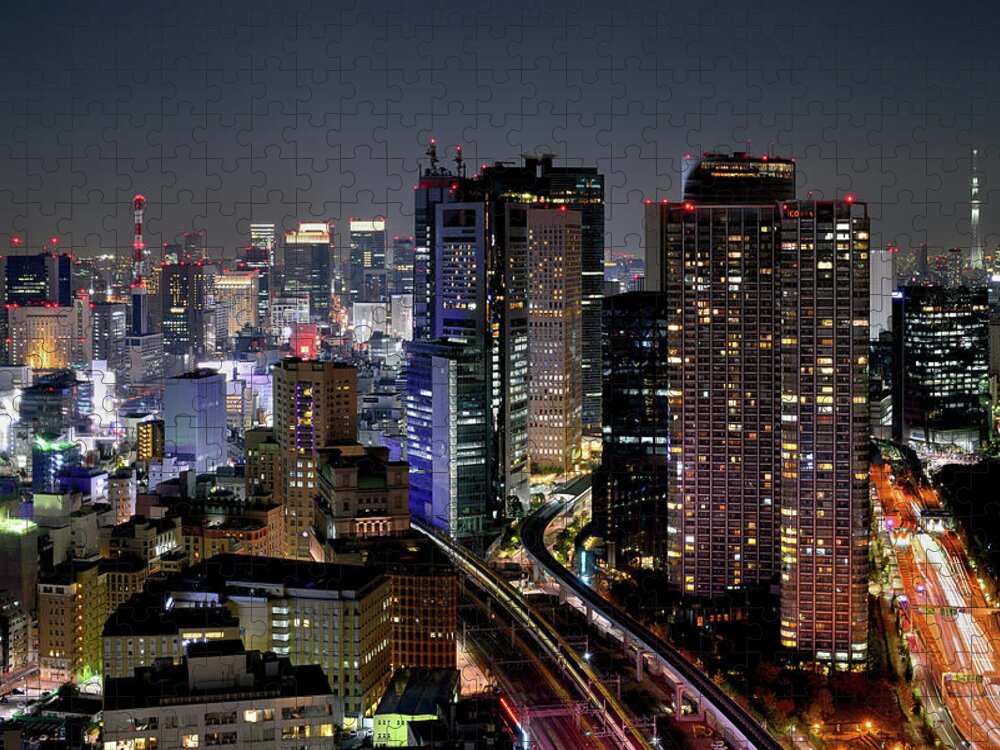 Downtown District Jigsaw Puzzle featuring the photograph Tokyo Downtown At Night by Vladimir Zakharov