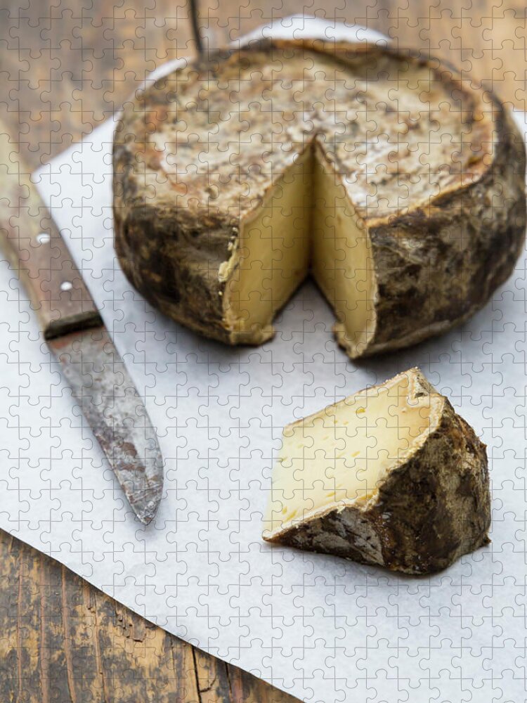 Cheese Jigsaw Puzzle featuring the photograph Tomme De Savoie Cheese And Knife On by Westend61