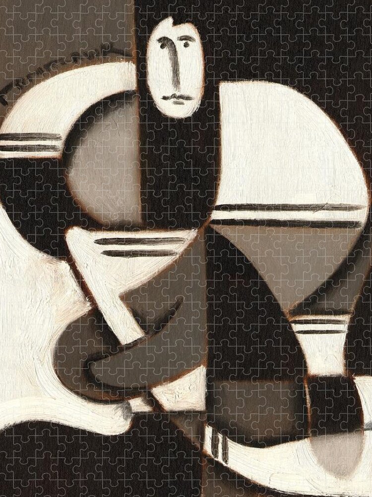 Hockey Jigsaw Puzzle featuring the painting Tommervik Abstract Cubism Hockey Player Art Print by Tommervik