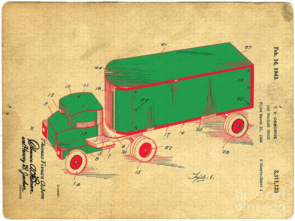 Tonka Jigsaw Puzzle featuring the digital art Tonka Truck Patent by Edward Fielding