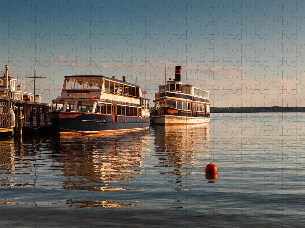Lake Jigsaw Puzzle featuring the photograph Tour Boats Lake Geneva WI by Steve Gadomski