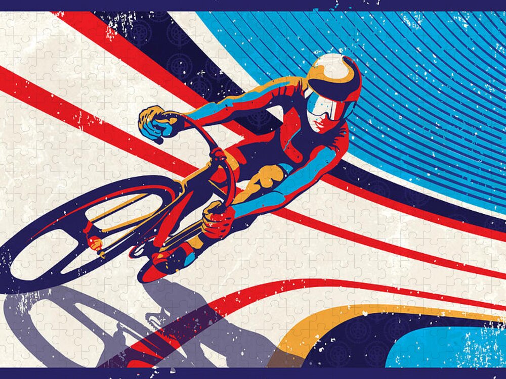 Cycling Jigsaw Puzzle featuring the painting Track Cyclist by Sassan Filsoof