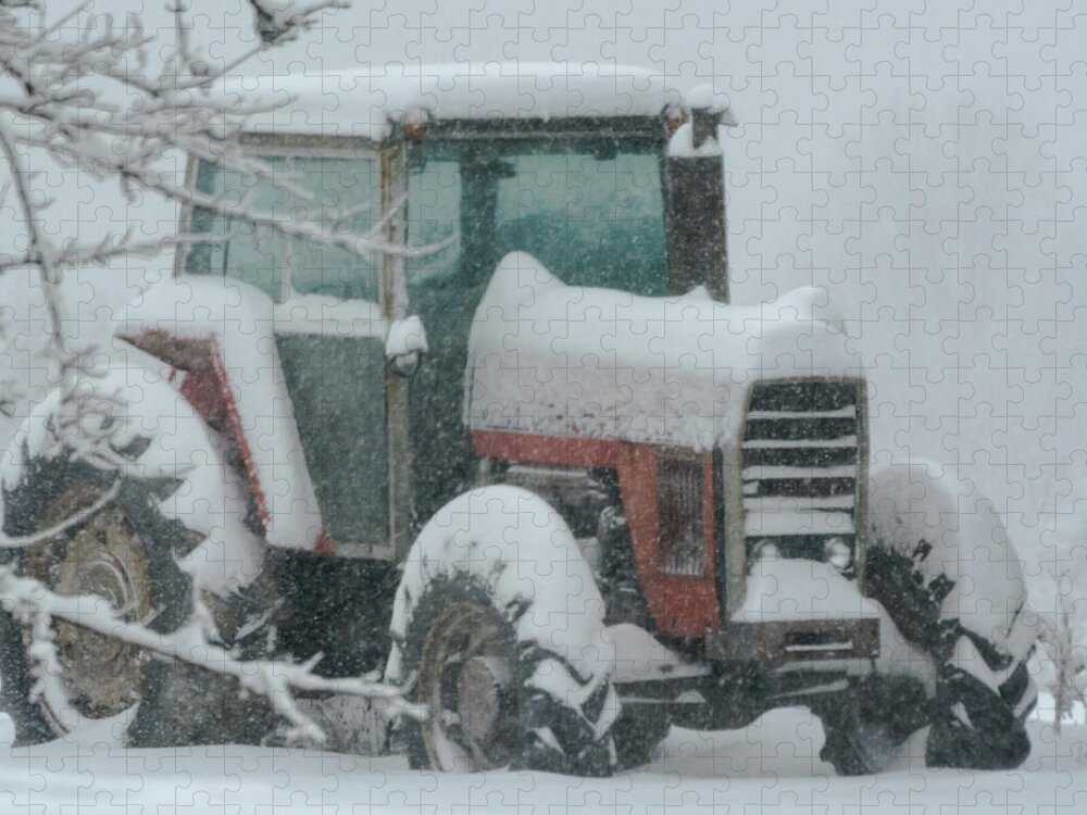 Snow Jigsaw Puzzle featuring the photograph Tractor in the Snow by Holden The Moment