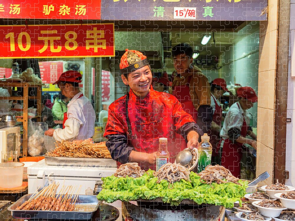 Chinese Culture Jigsaw Puzzle featuring the photograph Traditional Chef, Donghuamen Night by Peter Adams