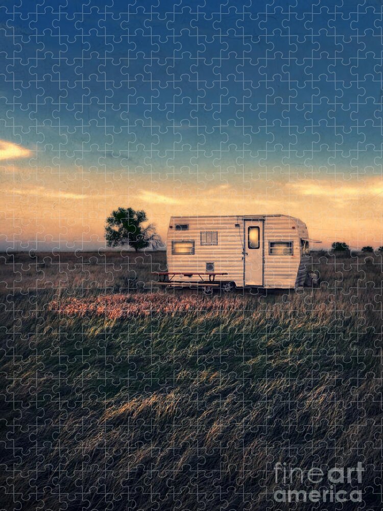 Camper Jigsaw Puzzle featuring the photograph Trailer at Dusk by Jill Battaglia