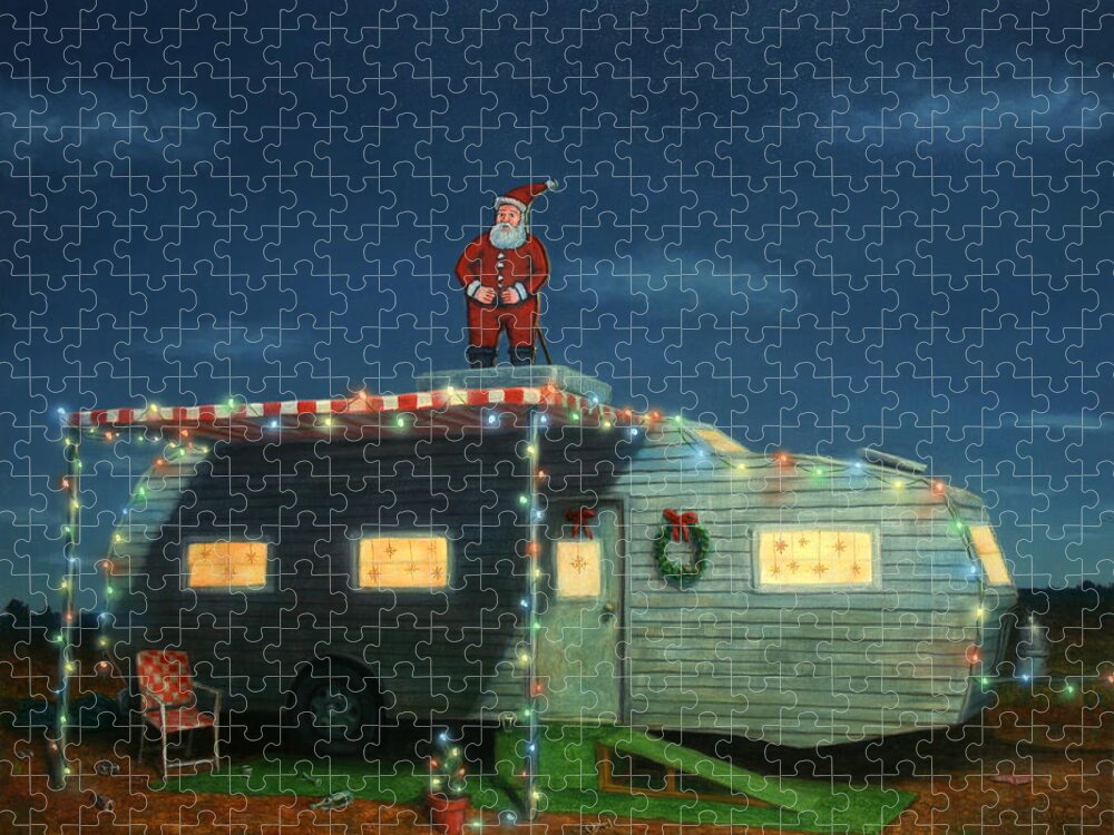 Christmas Jigsaw Puzzle featuring the painting Trailer House Christmas by James W Johnson