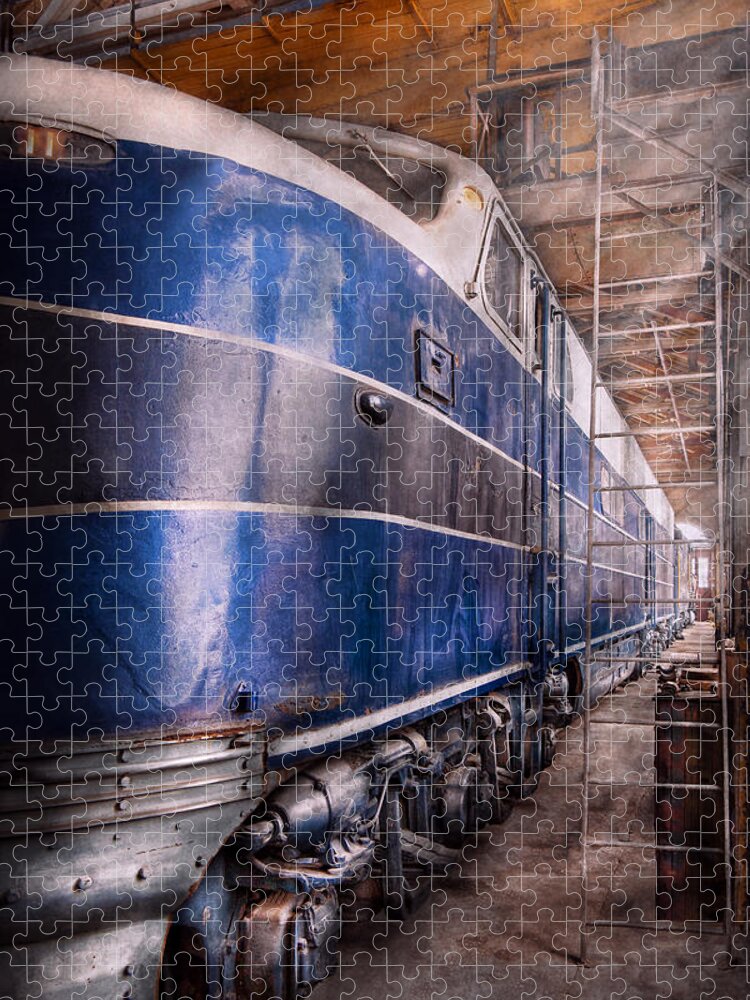 Savad Jigsaw Puzzle featuring the photograph Train - The maintenance facility by Mike Savad